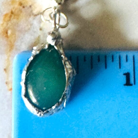 Green Aventurine Teardrop Earrings With Artisan Silver Blend  Bezels & 925 Hooks - Picture 13 of 16